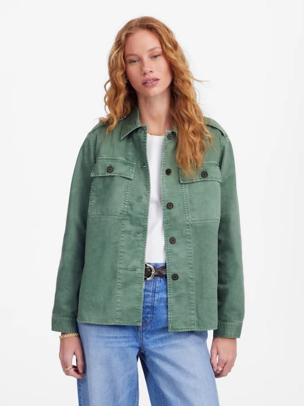 🏷️ NWT Madewell Easy Utility Shirt-Jacket in Green. Size Small
